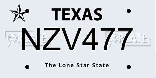 NZV477 Texas License Plate