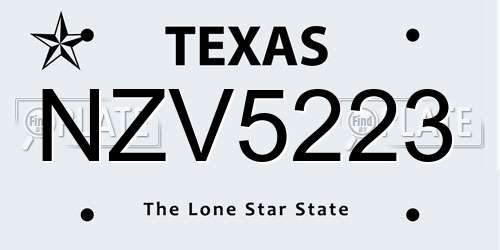 NZV5223 Texas License Plate