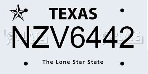 NZV6442 Texas License Plate