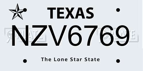 NZV6769 Texas License Plate