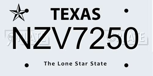 NZV7250 Texas License Plate