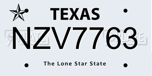 NZV7763 Texas License Plate