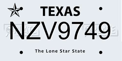 NZV9749 Texas License Plate
