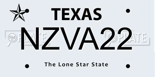 NZVA22 Texas License Plate