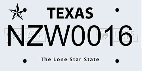 NZW0016 Texas License Plate