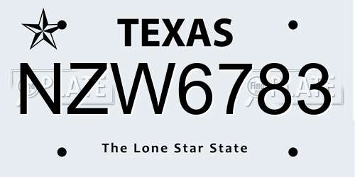 NZW6783 Texas License Plate