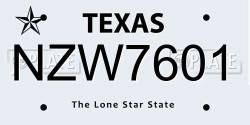 NZW7601 Texas License Plate