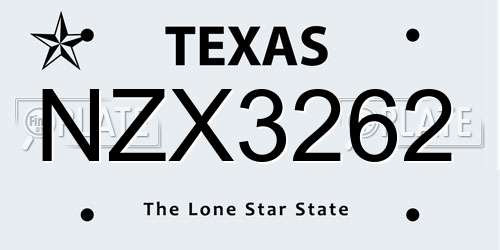 NZX3262 Texas License Plate