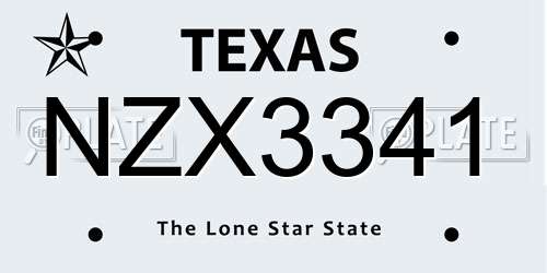 NZX3341 Texas License Plate