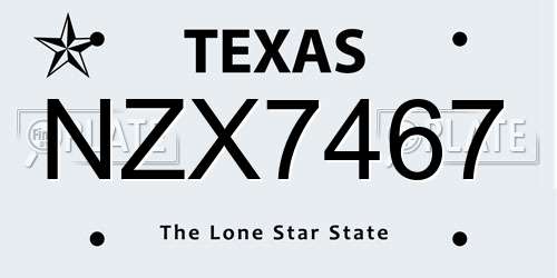 NZX7467 Texas License Plate
