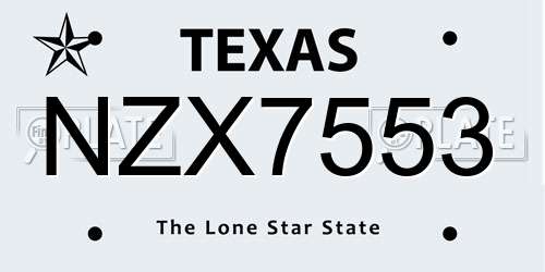 NZX7553 Texas License Plate