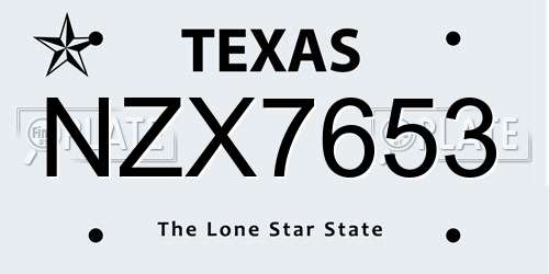 NZX7653 Texas License Plate