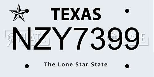NZY7399 Texas License Plate