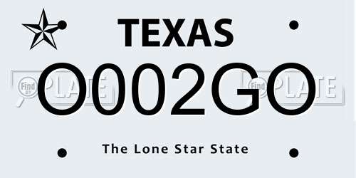 O002GO Texas License Plate
