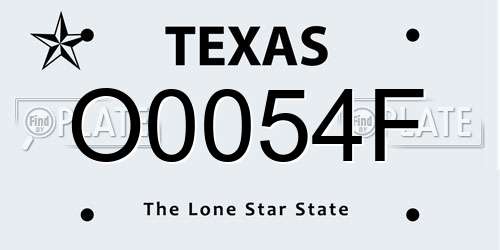 O0054F Texas License Plate