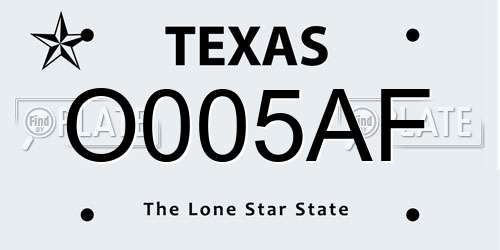 O005AF Texas License Plate