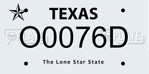 O0076D Texas License Plate
