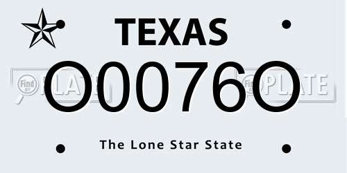 O0076O Texas License Plate