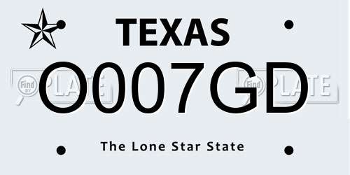 O007GD Texas License Plate