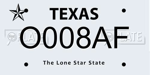 O008AF Texas License Plate