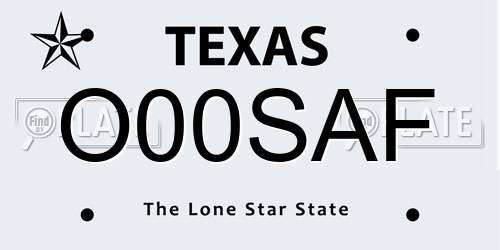 O00SAF Texas License Plate