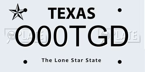 O00TGD Texas License Plate