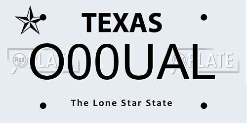 O00UAL Texas License Plate
