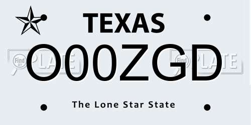 O00ZGD Texas License Plate