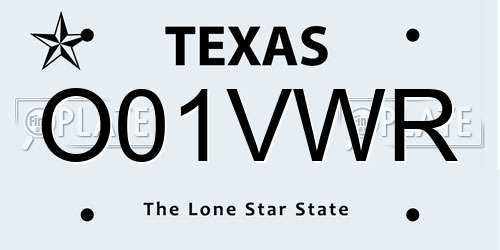O01VWR Texas License Plate