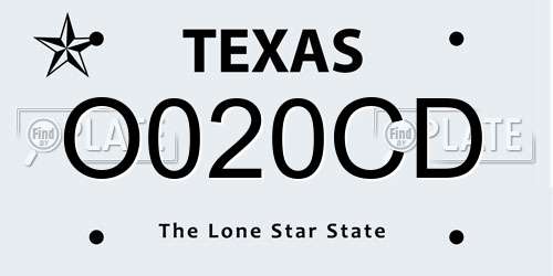 O020CD Texas License Plate