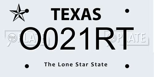 O021RT Texas License Plate
