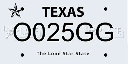 O025GG Texas License Plate
