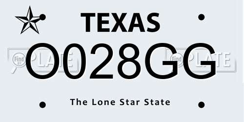 O028GG Texas License Plate