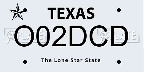 O02DCD Texas License Plate
