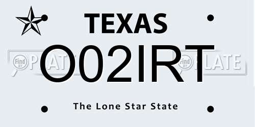 O02IRT Texas License Plate