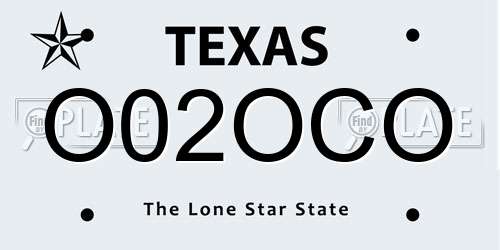 O02OCO Texas License Plate