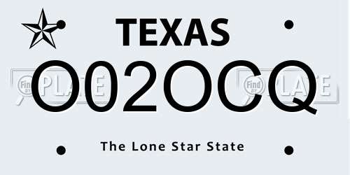 O02OCQ Texas License Plate