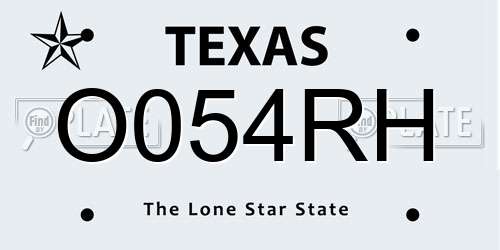 O054RH Texas License Plate