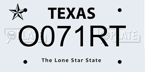 O071RT Texas License Plate
