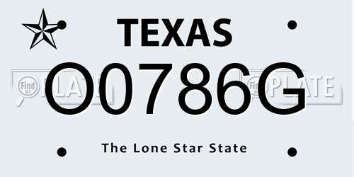 O0786G Texas License Plate