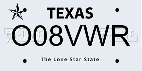O08VWR Texas License Plate