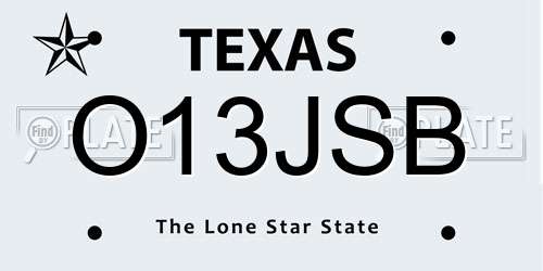 O13JSB Texas License Plate