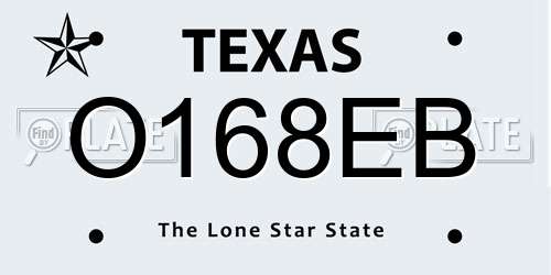 O168EB Texas License Plate