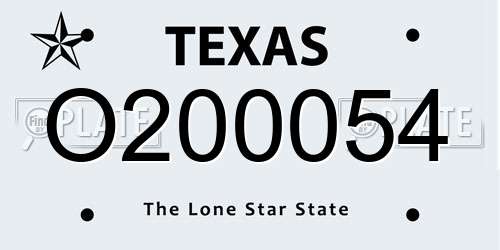 O200054 Texas License Plate