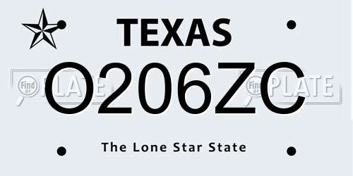 O206ZC Texas License Plate