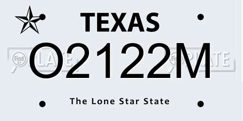 O2122M Texas License Plate