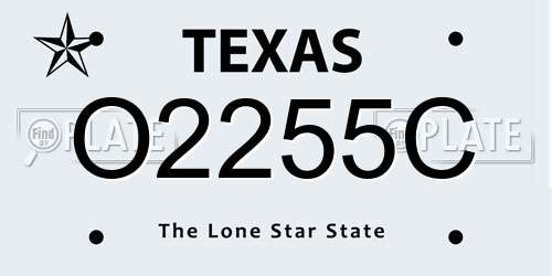 O2255C Texas License Plate