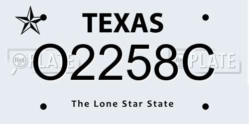 O2258C Texas License Plate
