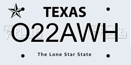 O22AWH Texas License Plate