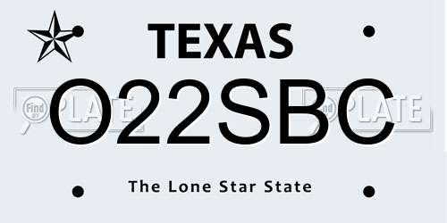 O22SBC Texas License Plate